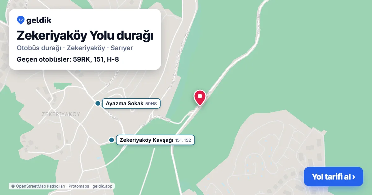 Zekeriyaköy Yolu otobüs durağı haritada: konumu ve yakındaki duraklar