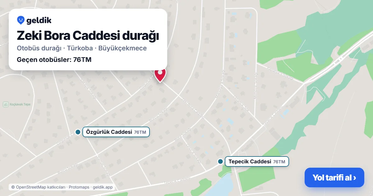 Zeki Bora Caddesi otobüs durağı haritada: konumu ve yakındaki duraklar