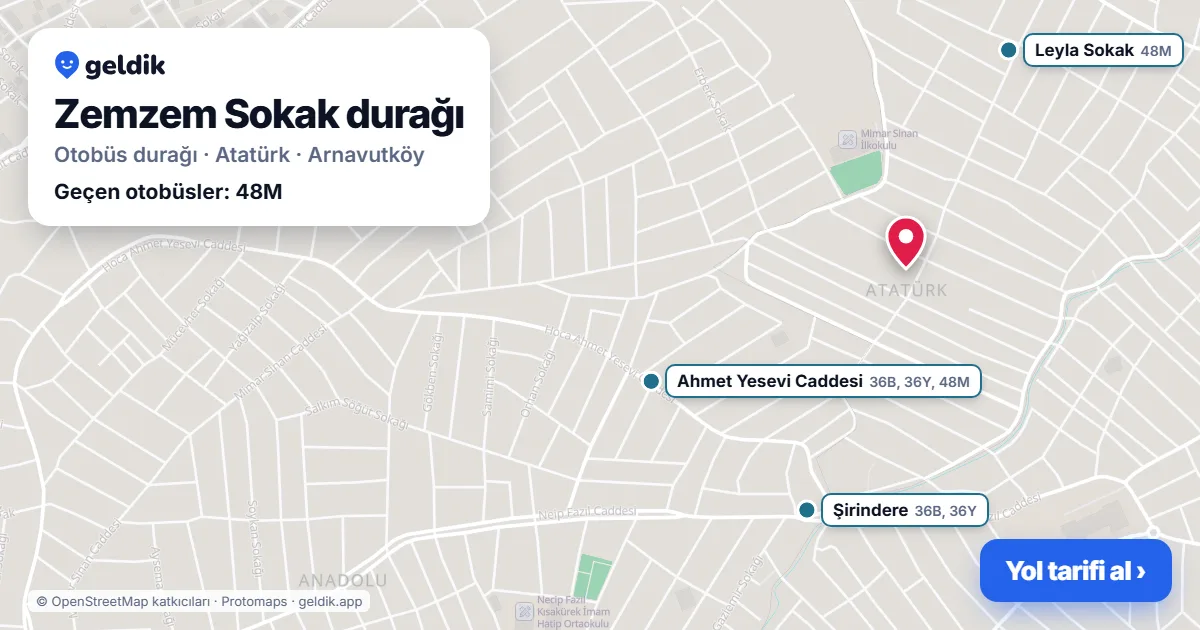 Zemzem Sokak otobüs durağı haritada: konumu ve yakındaki duraklar