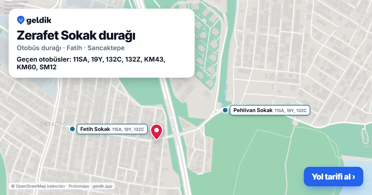 Zerafet Sokak otobüs durağı haritada: konumu ve yakındaki duraklar