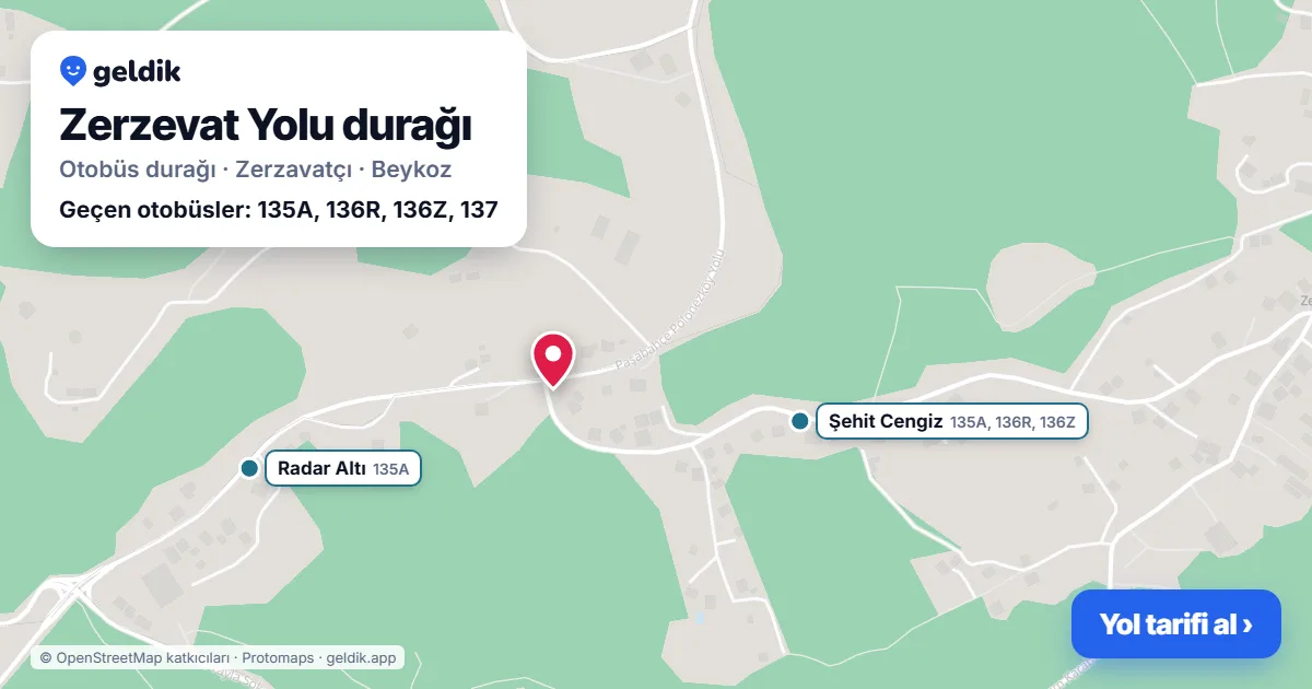 Zerzevat Yolu otobüs durağı haritada: konumu ve yakındaki duraklar