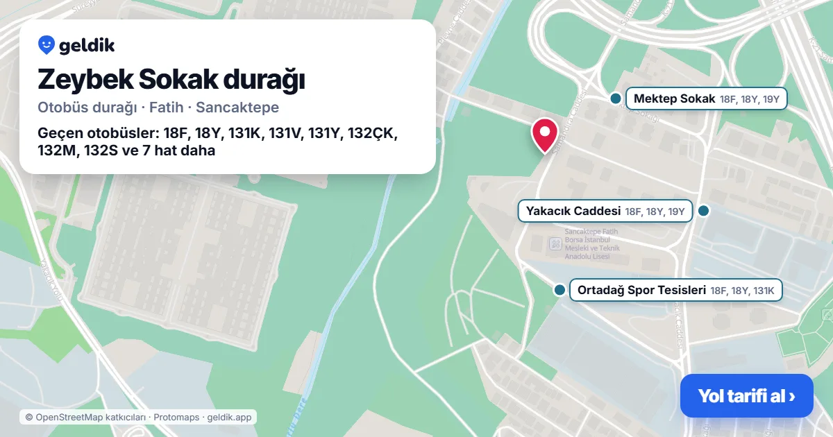 Zeybek Sokak otobüs durağı haritada: konumu ve yakındaki duraklar