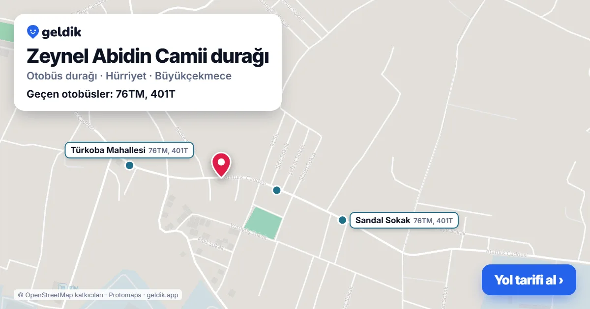 Zeynel Abidin Camii otobüs durağı haritada: konumu ve yakındaki duraklar