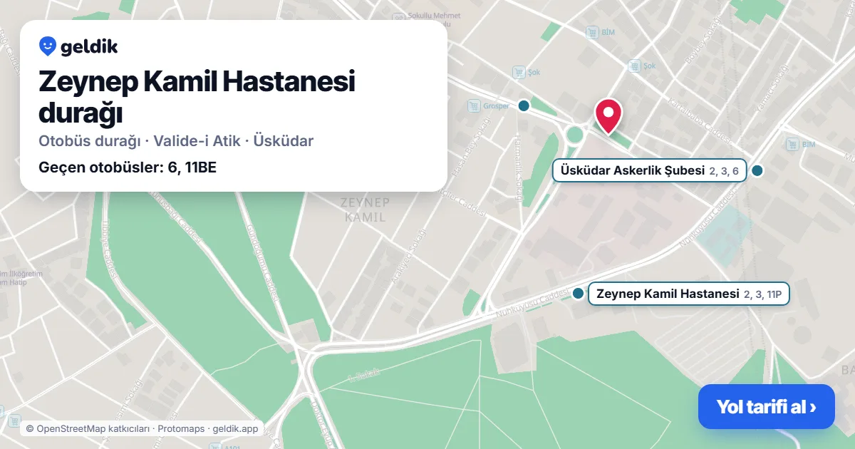 Zeynep Kamil Hastanesi otobüs durağı haritada: konumu ve yakındaki duraklar