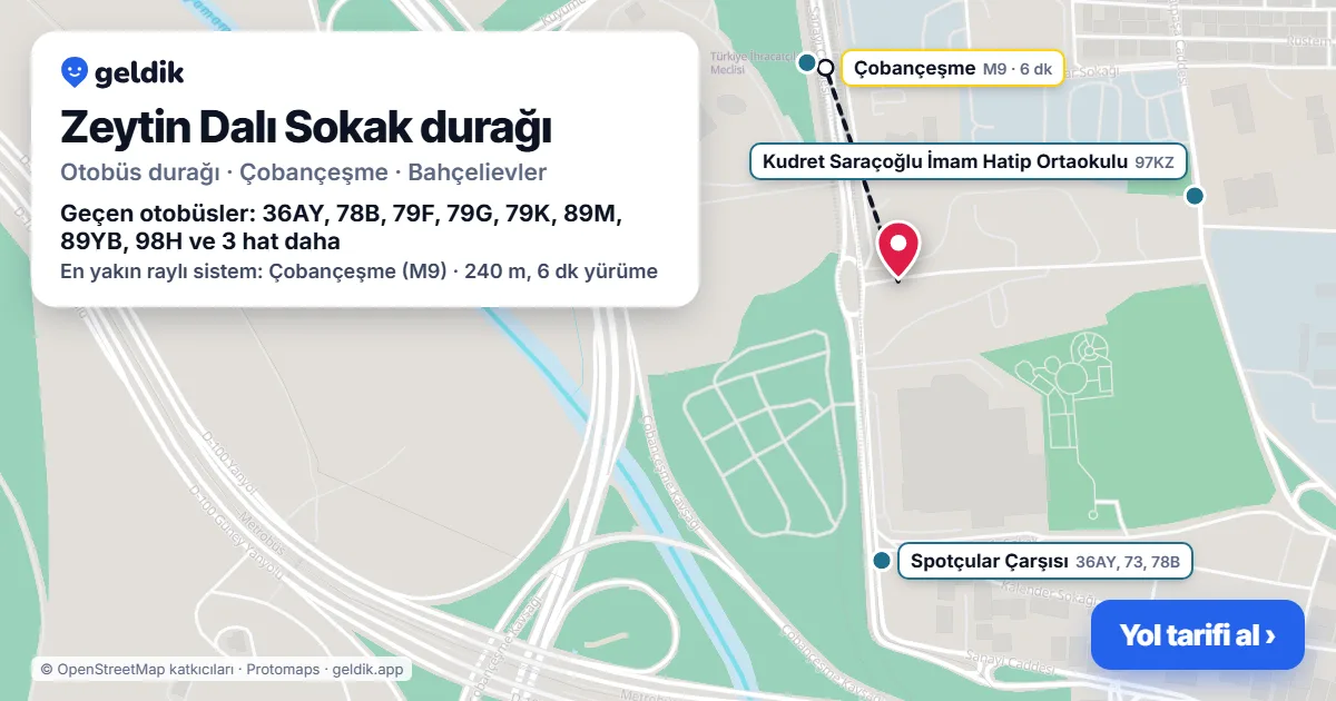Zeytin Dalı Sokak otobüs durağı haritada: konumu ve yakındaki duraklar