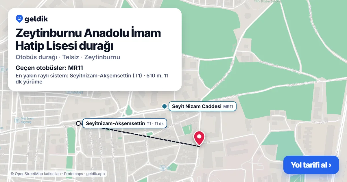 Zeytinburnu Anadolu İmam Hatip Lisesi otobüs durağı haritada: konumu ve yakındaki duraklar