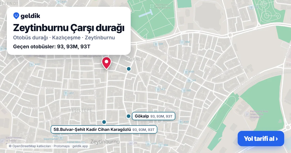 Zeytinburnu Çarşı otobüs durağı haritada: konumu ve yakındaki duraklar
