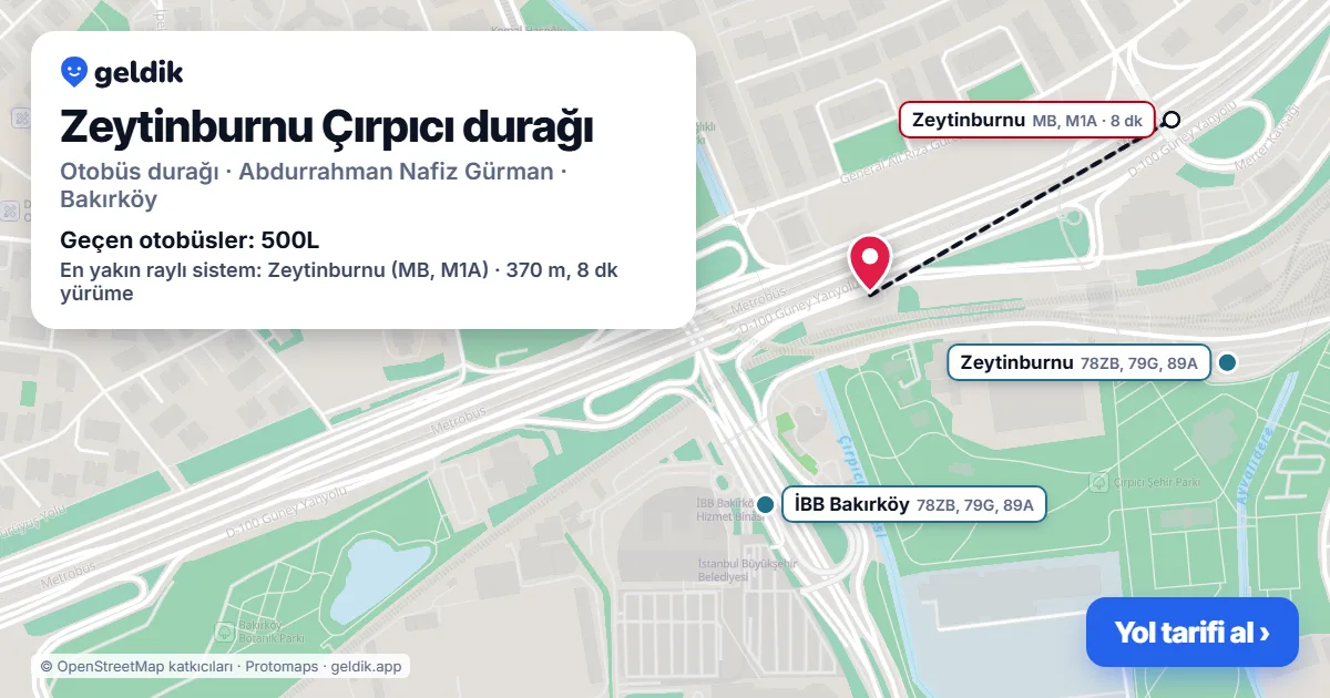 Zeytinburnu Çırpıcı otobüs durağı haritada: konumu ve yakındaki duraklar