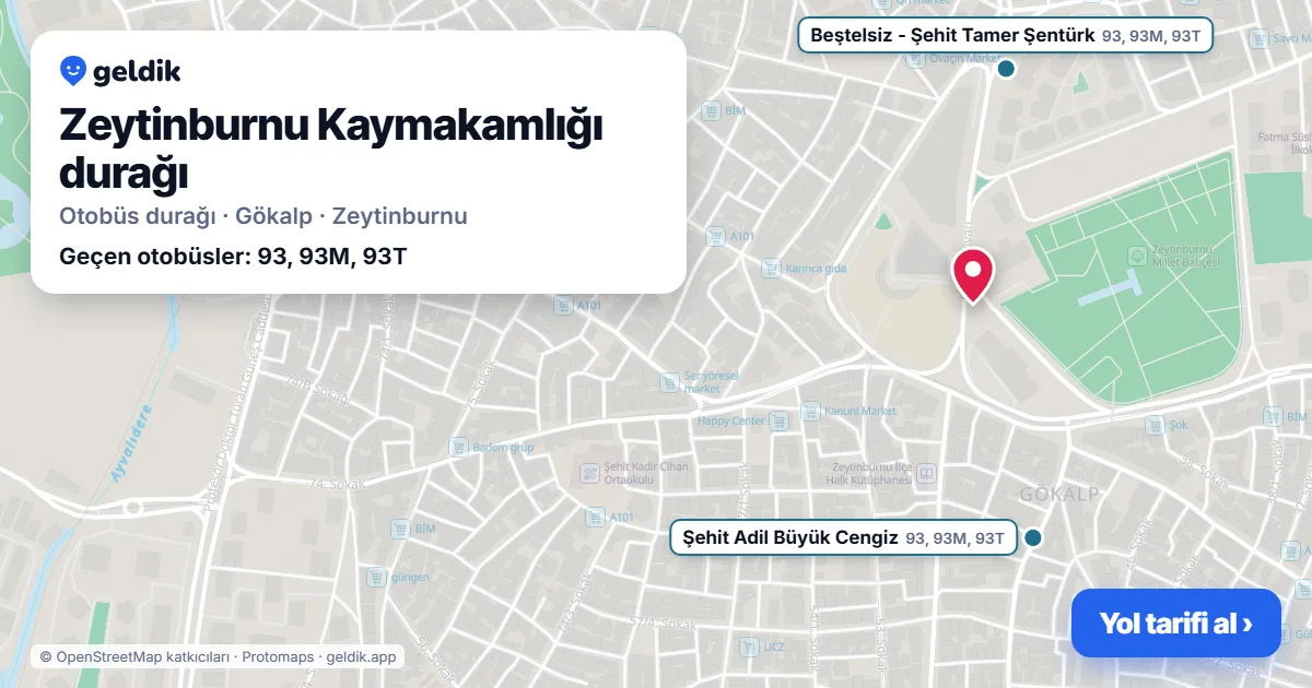 Zeytinburnu Kaymakamlığı otobüs durağı haritada: konumu ve yakındaki duraklar
