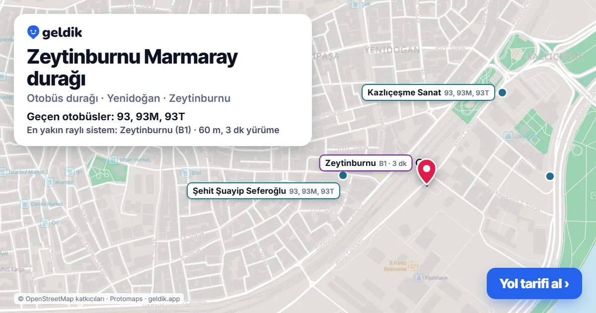 Zeytinburnu Marmaray otobüs durağı haritada: konumu ve yakındaki duraklar