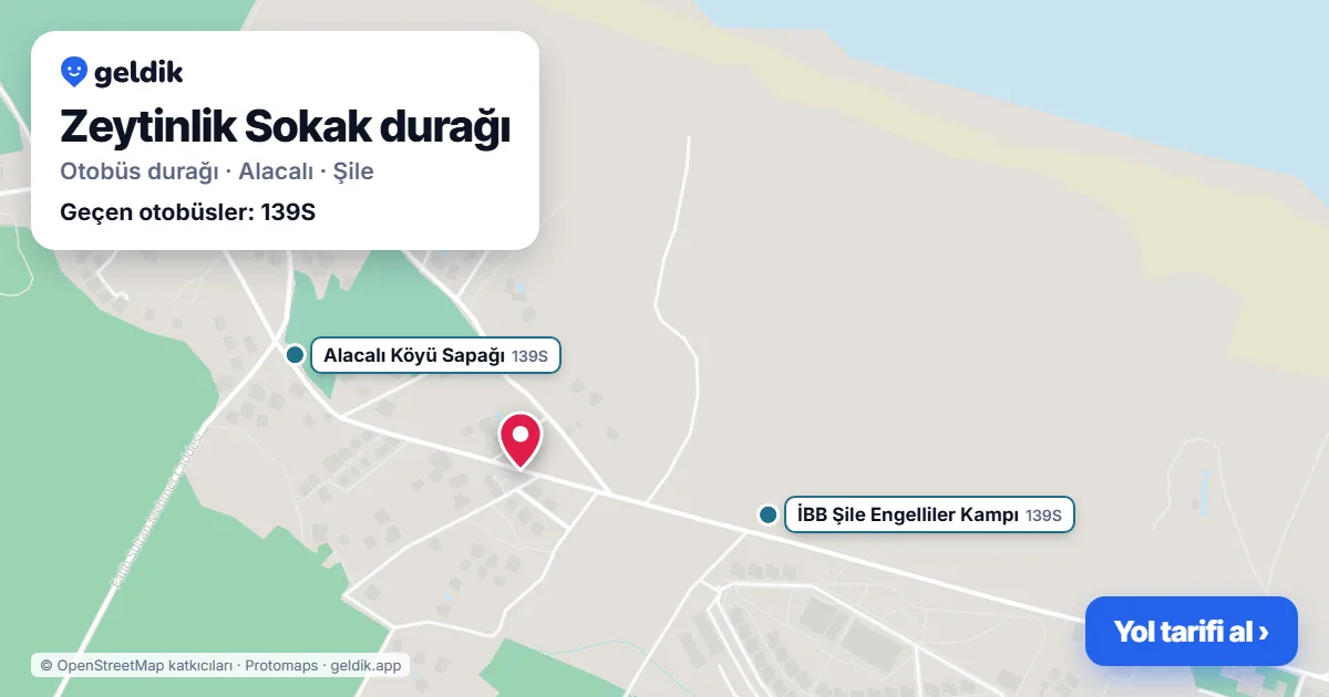 Zeytinlik Sokak otobüs durağı haritada: konumu ve yakındaki duraklar