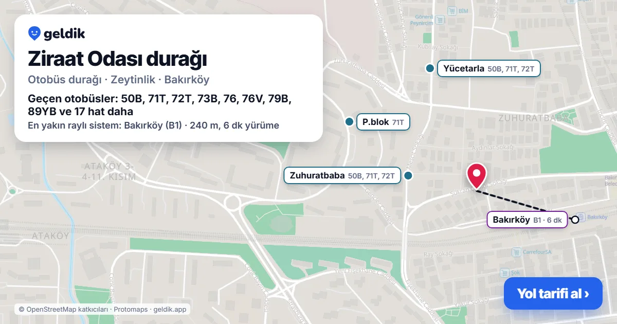 Ziraat Odası otobüs durağı haritada: konumu ve yakındaki duraklar