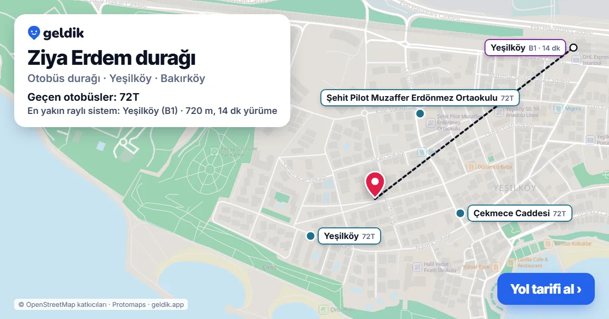 Ziya Erdem otobüs durağı haritada: konumu ve yakındaki duraklar