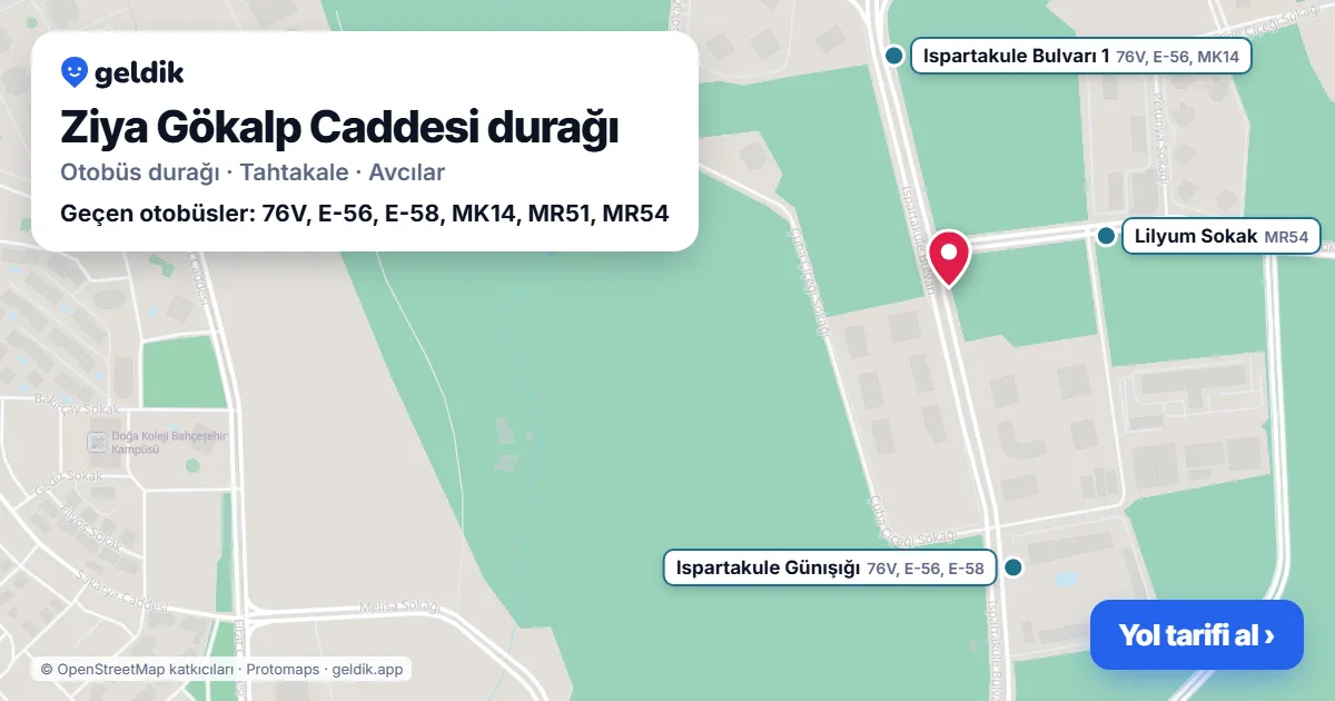 Ziya Gökalp Caddesi otobüs durağı haritada: konumu ve yakındaki duraklar