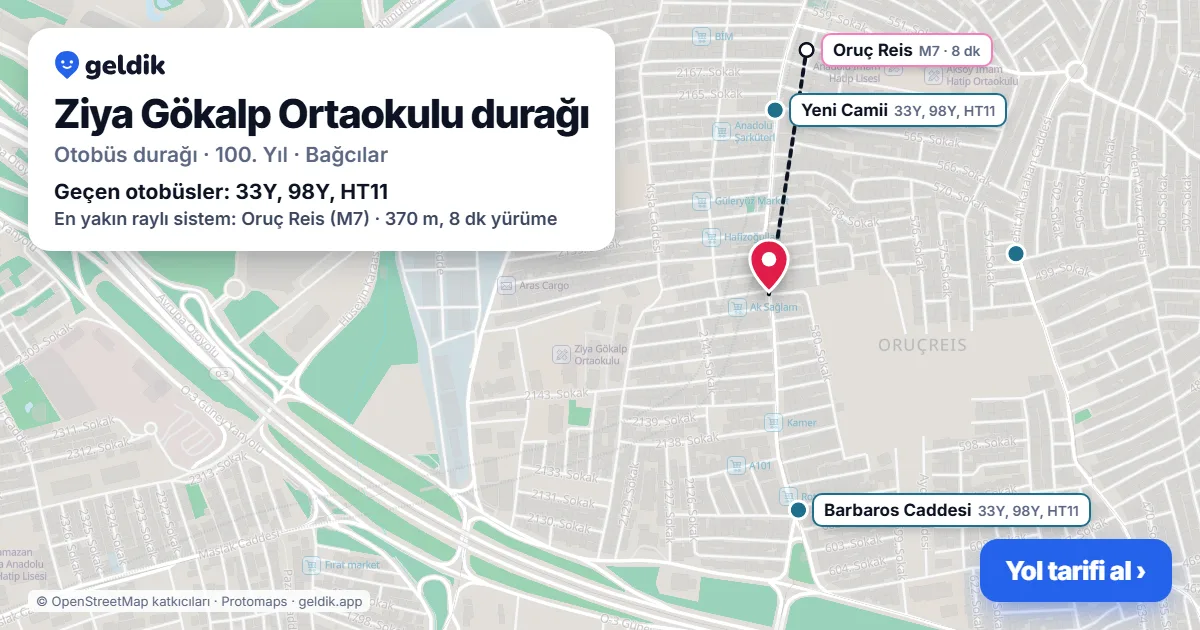 Ziya Gökalp Ortaokulu otobüs durağı haritada: konumu ve yakındaki duraklar