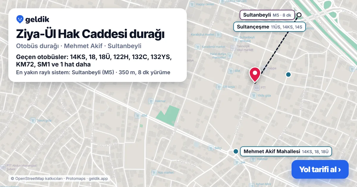 Ziya-Ül Hak Caddesi otobüs durağı haritada: konumu ve yakındaki duraklar