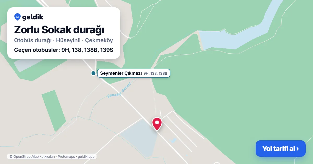 Zorlu Sokak otobüs durağı haritada: konumu ve yakındaki duraklar