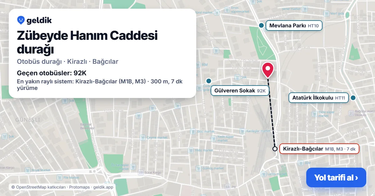 Zübeyde Hanım Caddesi otobüs durağı haritada: konumu ve yakındaki duraklar
