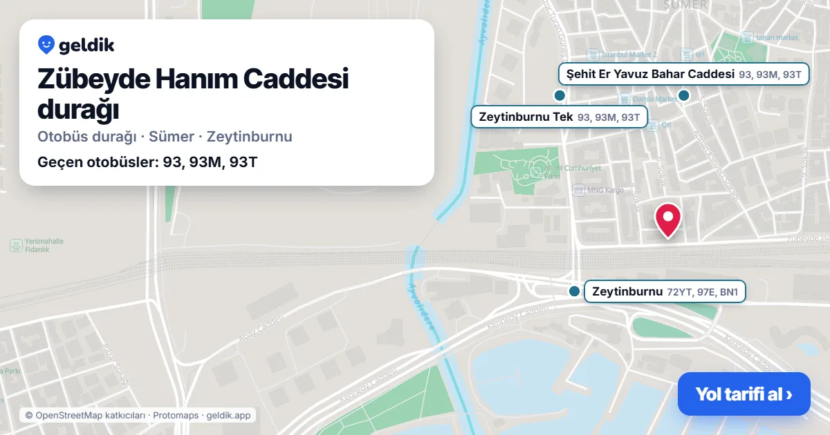 Zübeyde Hanım Caddesi otobüs durağı haritada: konumu ve yakındaki duraklar