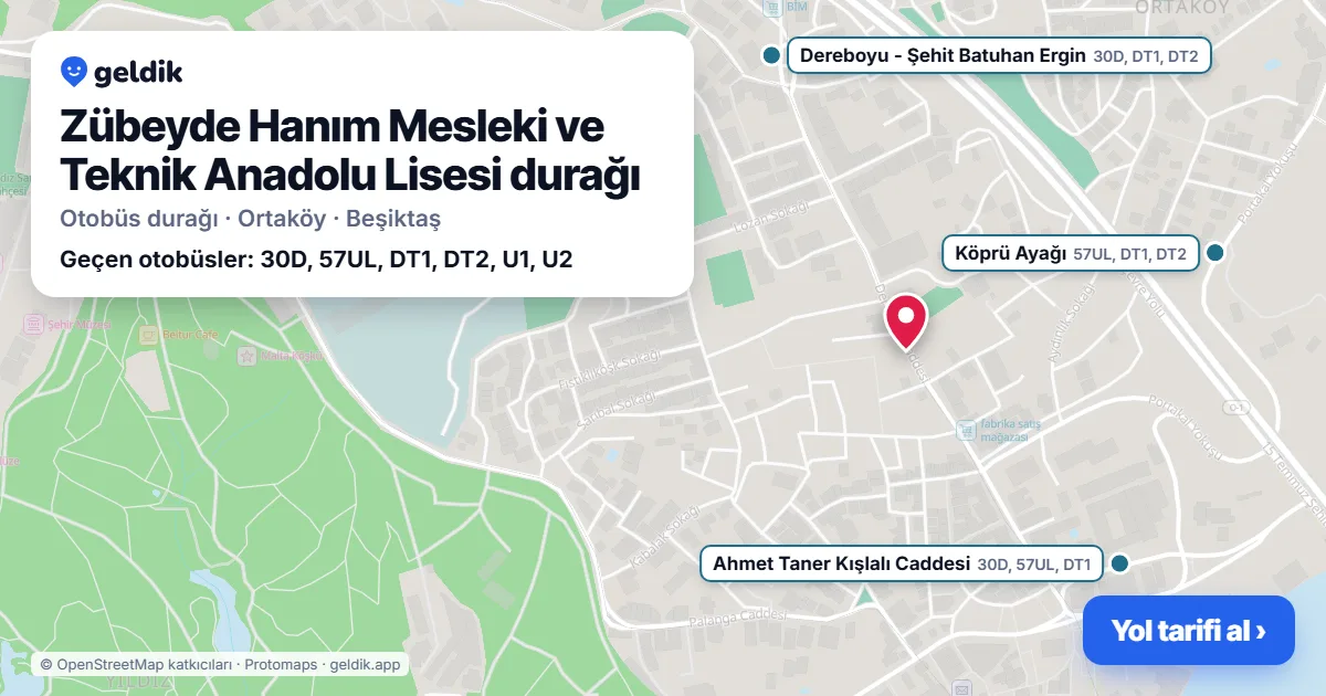 Zübeyde Hanım Mesleki ve Teknik Anadolu Lisesi otobüs durağı haritada: konumu ve yakındaki duraklar