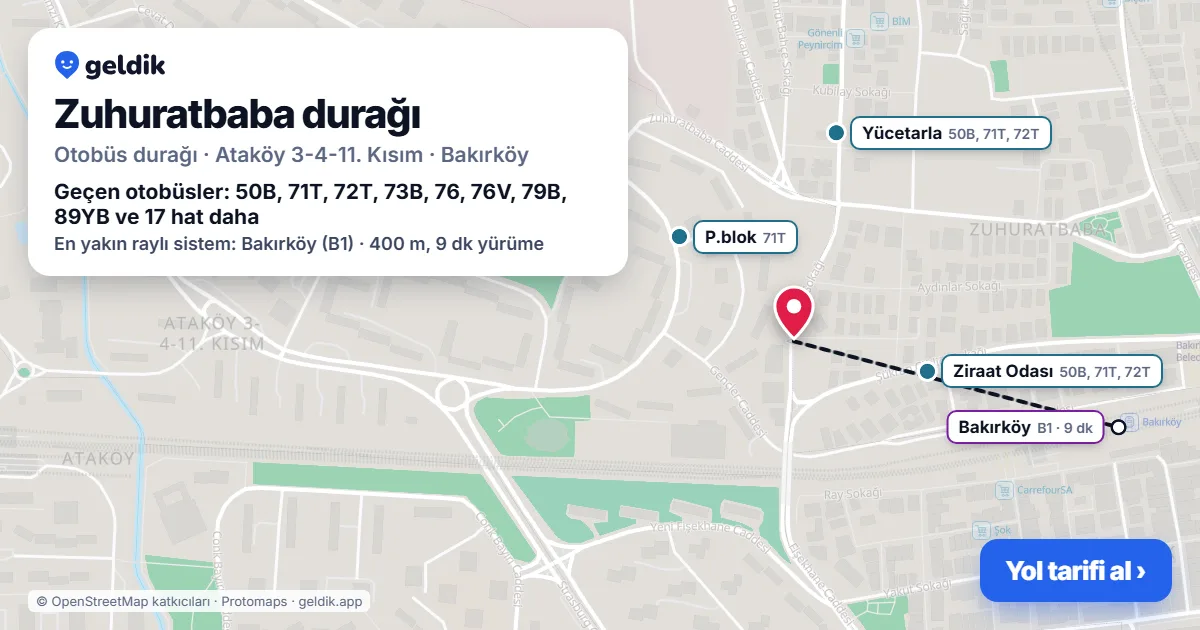 Zuhuratbaba otobüs durağı haritada: konumu ve yakındaki duraklar