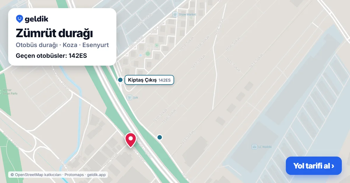 Zümrüt otobüs durağı haritada: konumu ve yakındaki duraklar