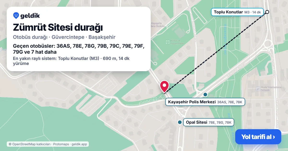 Zümrüt Sitesi otobüs durağı haritada: konumu ve yakındaki duraklar