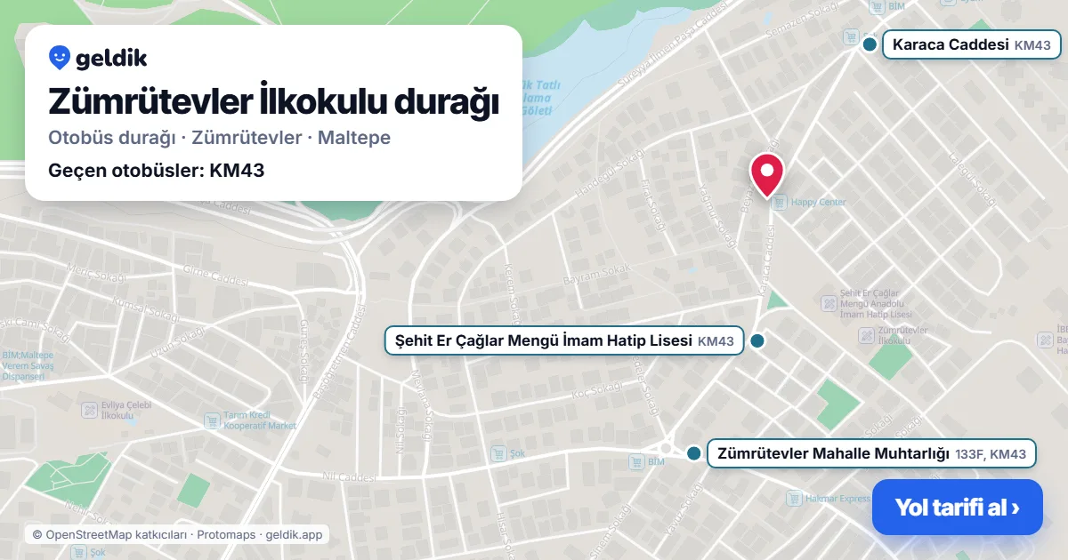 Zümrütevler İlkokulu otobüs durağı haritada: konumu ve yakındaki duraklar