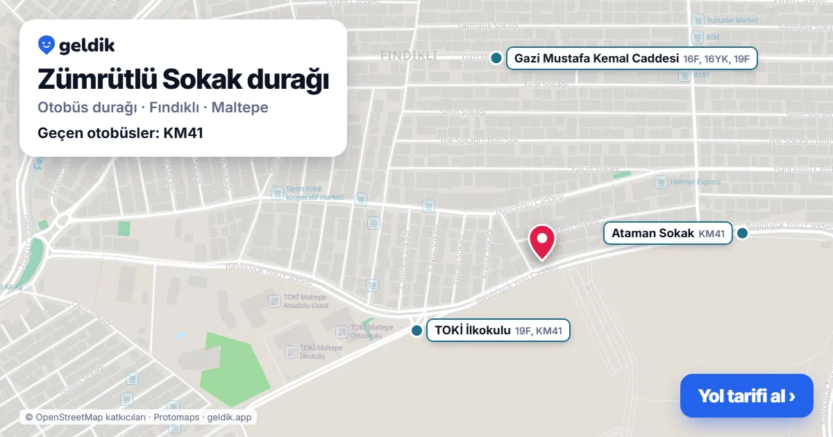Zümrütlü Sokak otobüs durağı haritada: konumu ve yakındaki duraklar