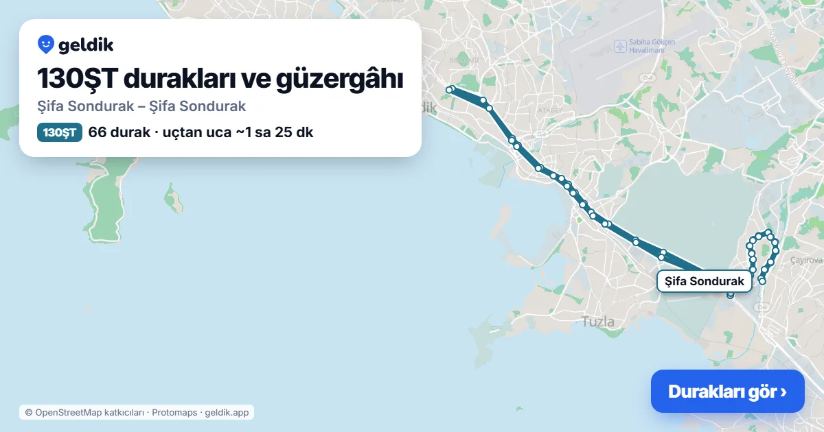 130ŞT bus route map: Şifa Sondurak – Şifa Sondurak, 66 stops
