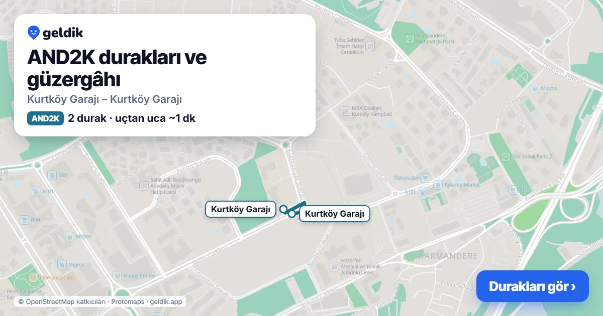 AND2K bus route map: Kurtköy Garajı – Kurtköy Garajı, 2 stops