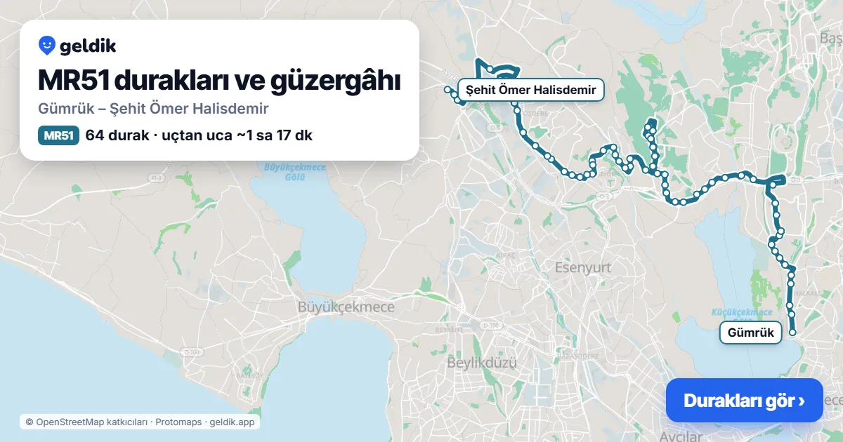 MR51 otobüs güzergâhı haritası: Gümrük – Şehit Ömer Halisdemir, 64 durak