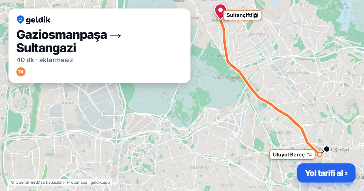 Gaziosmanpaşa – Sultangazi yol haritası: T4 ile ~40 dk