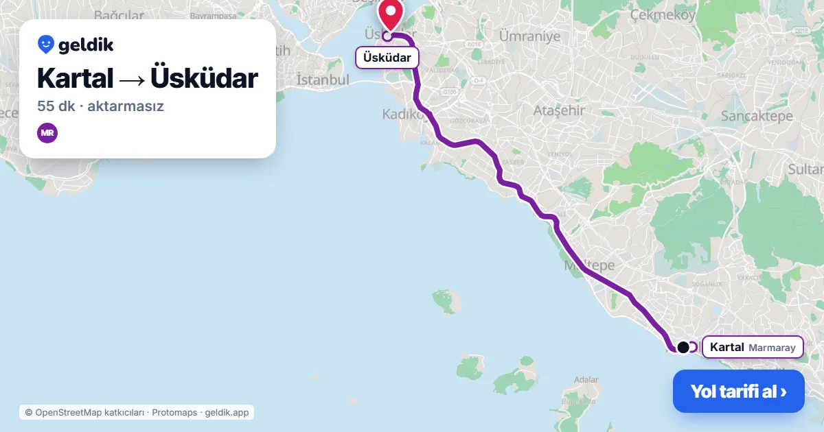 Kartal – Üsküdar yol haritası: Marmaray ile ~55 dk