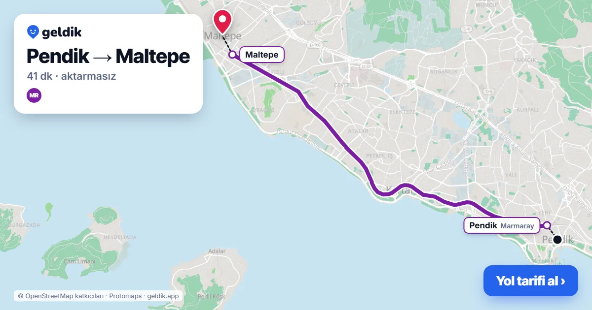 Pendik – Maltepe yol haritası: Marmaray ile ~41 dk