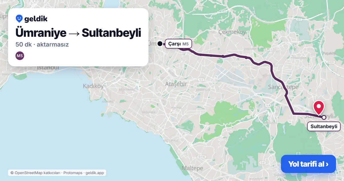 Ümraniye – Sultanbeyli yol haritası: M5 ile ~50 dk