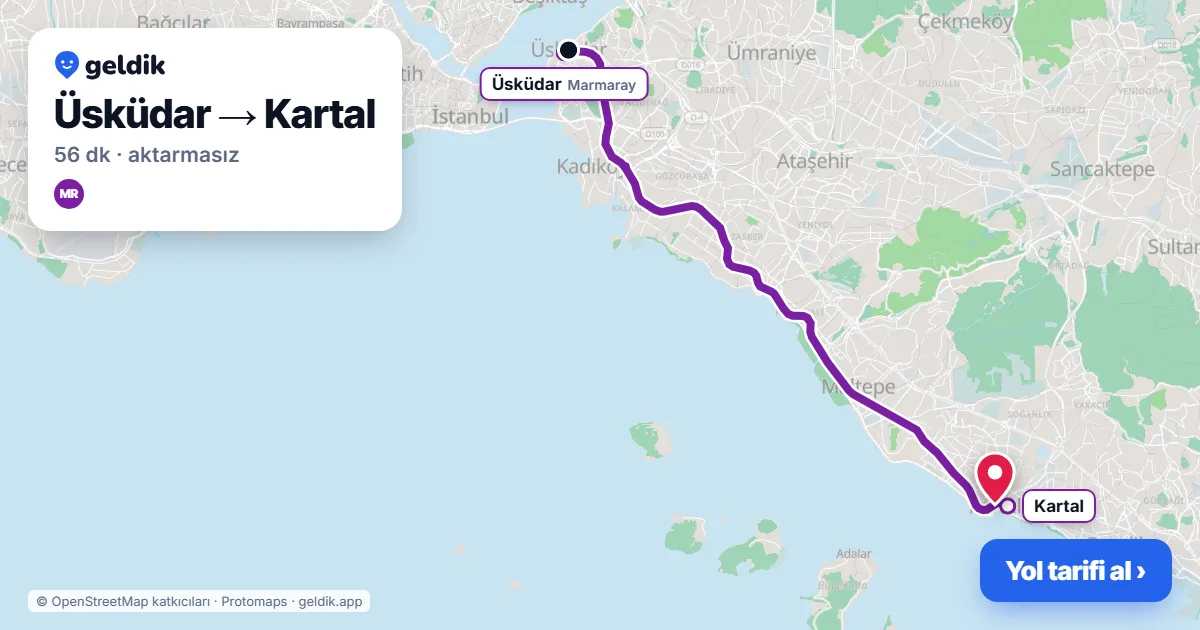 Üsküdar – Kartal yol haritası: Marmaray ile ~56 dk