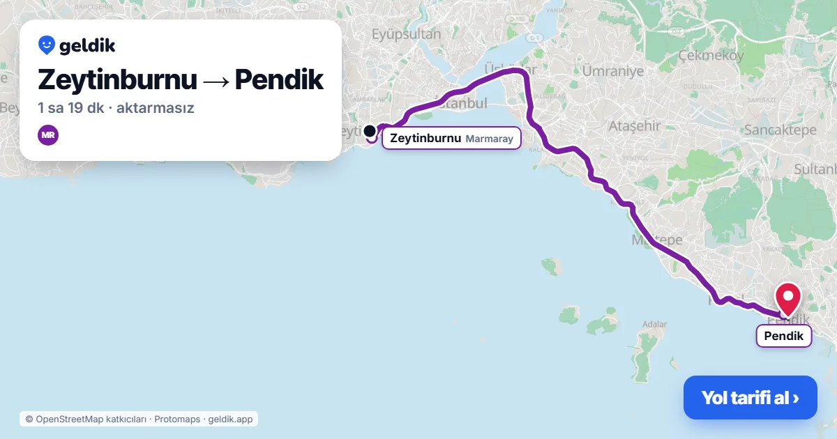 Zeytinburnu – Pendik yol haritası: Marmaray ile ~1 sa 19 dk