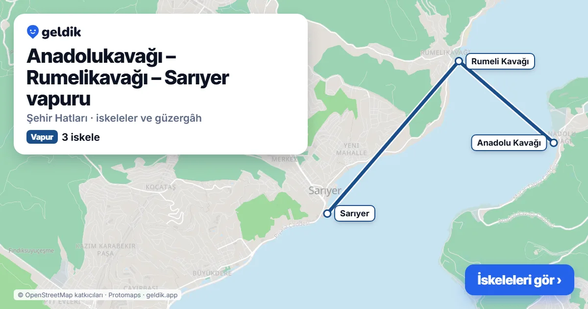 Anadolukavağı – Rumelikavağı – Sarıyer vapur hattı haritası: Anadolu Kavağı, Rumeli Kavağı, Sarıyer iskeleleri