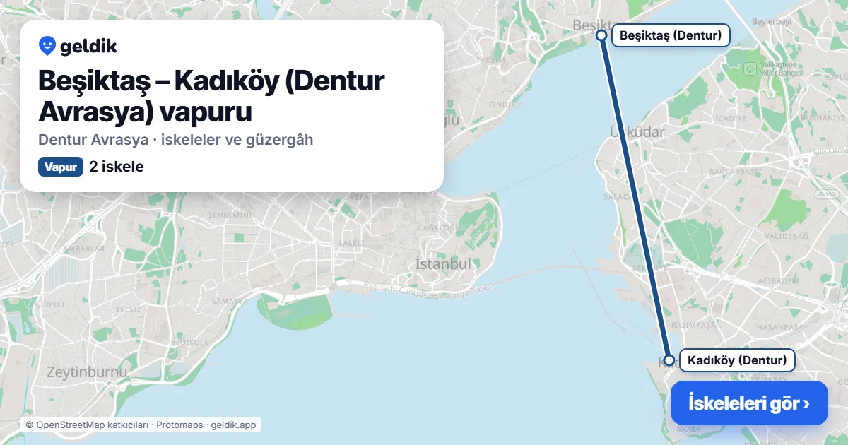 Beşiktaş – Kadıköy (Dentur Avrasya) vapur hattı haritası: Beşiktaş (Dentur), Kadıköy (Dentur) iskeleleri