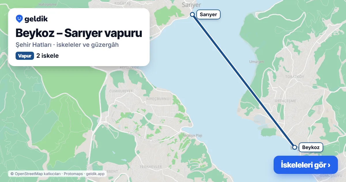 Beykoz – Sarıyer ferry route map: Beykoz, Sarıyer piers