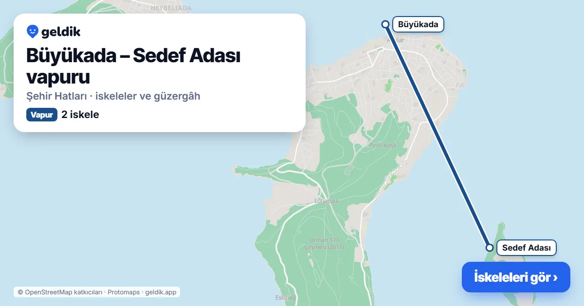 Büyükada – Sedef Adası vapur hattı haritası: Sedef Adası, Büyükada iskeleleri