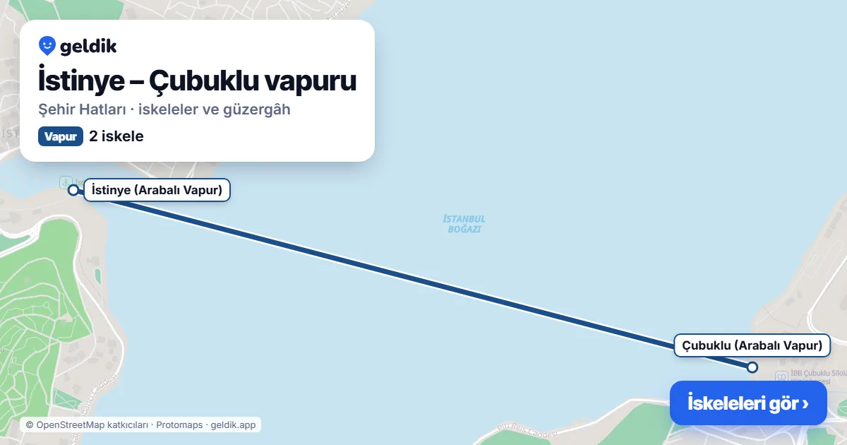 İstinye – Çubuklu vapur hattı haritası: İstinye (Arabalı Vapur), Çubuklu (Arabalı Vapur) iskeleleri