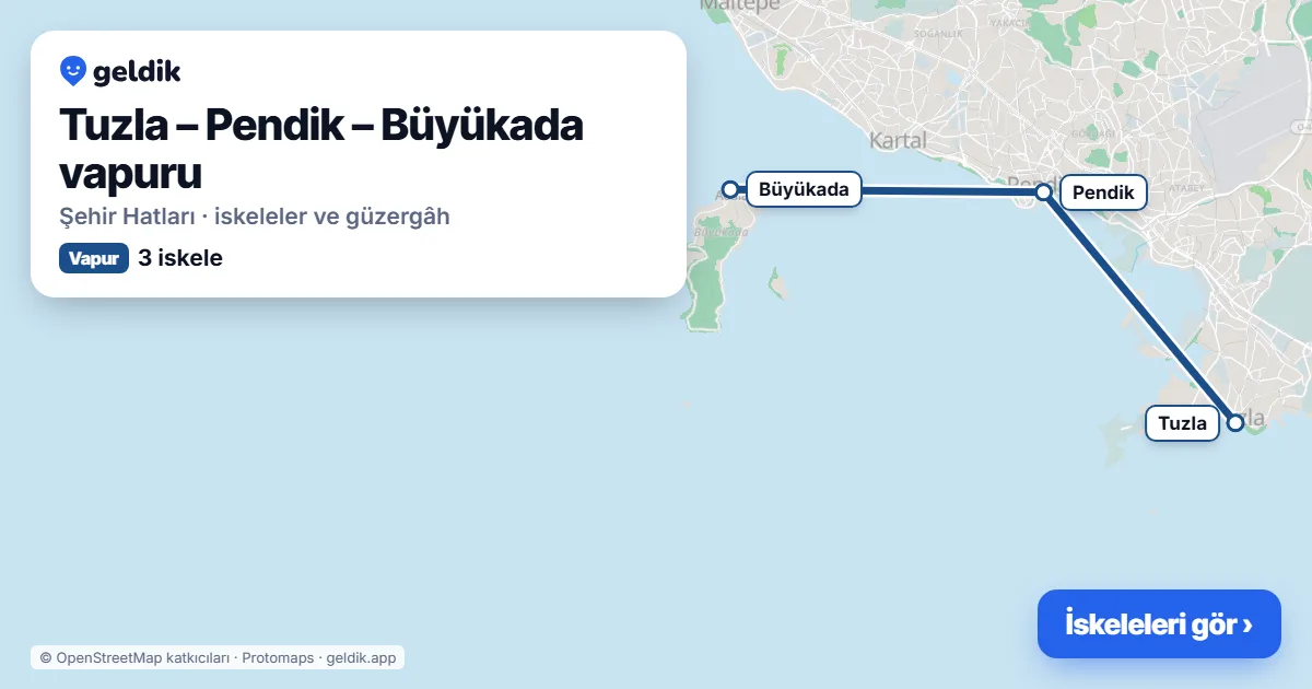 Tuzla – Pendik – Büyükada vapur hattı haritası: Tuzla, Pendik, Büyükada iskeleleri