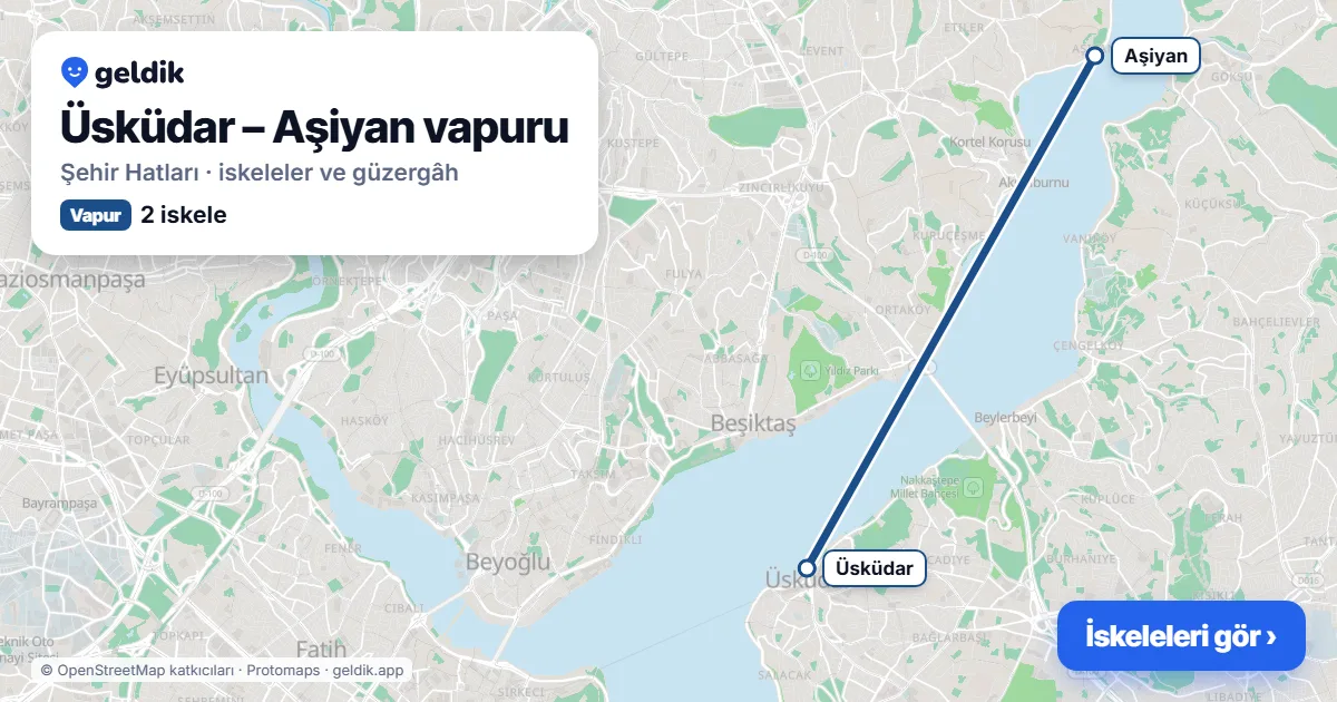 Üsküdar – Aşiyan vapur hattı haritası: Üsküdar, Aşiyan iskeleleri