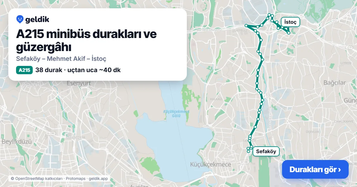 A215 minibüs güzergâhı haritası: 38 durak