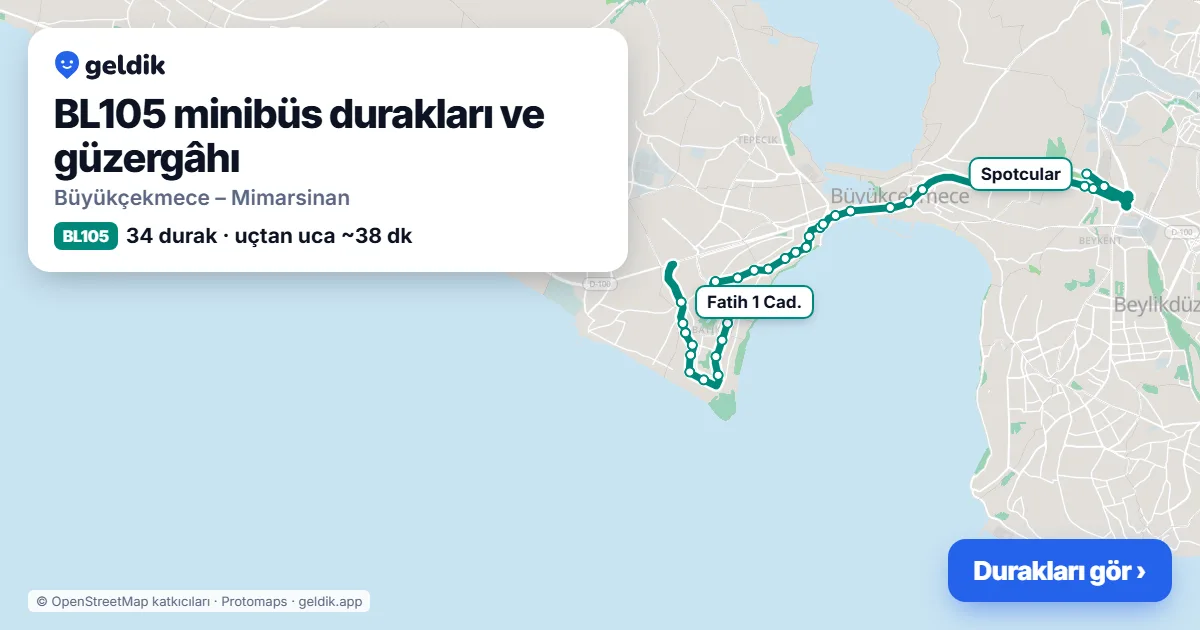 BL105 minibüs güzergâhı haritası: 34 durak
