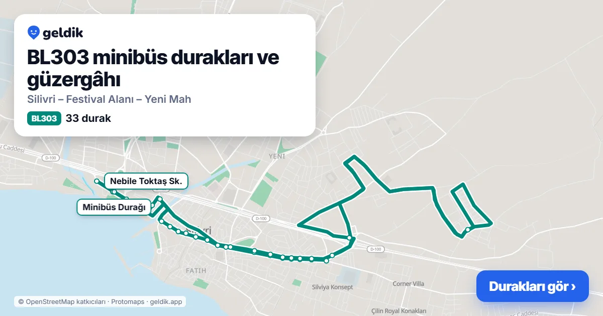 BL303 minibüs güzergâhı haritası: 33 durak