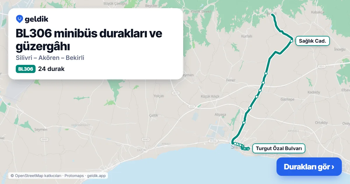 BL306 minibüs güzergâhı haritası: 24 durak