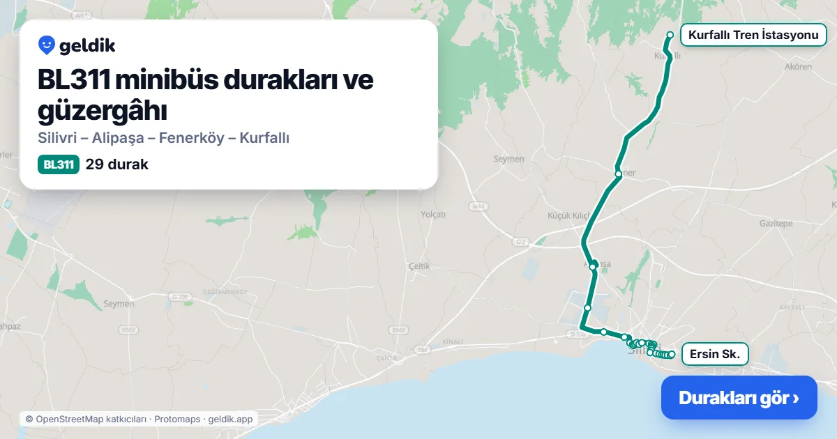 BL311 minibüs güzergâhı haritası: 29 durak